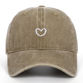 Retro small love embroidered soft cotton peaked cap in khaki color