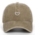 Retro small love embroidered soft cotton peaked cap in khaki color