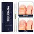 Antifungal pen with before and after results on discolored toenails, clear improvement shown.
