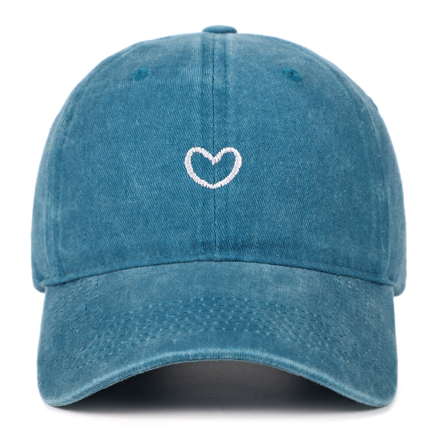 Retro small love embroidered blue cotton soft peaked cap with adjustable dome crown