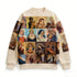 Oversized beige crewneck sweatshirt with multicolor religious icon graphic print, cotton blend
