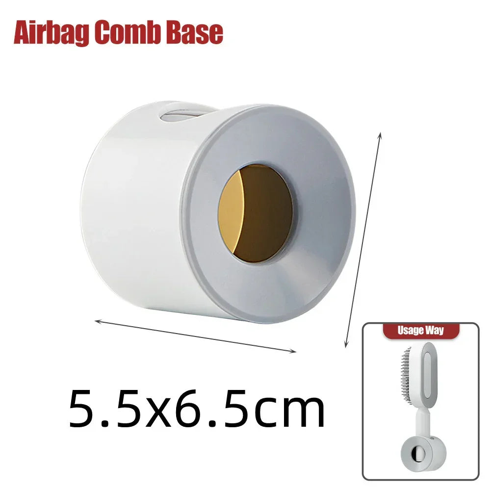 White plastic airbag comb base with gold center, cylindrical, 5.5x6.5cm, grooming accessory