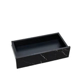Rectangular black marble-patterned storage tray with glossy finish and minimalist design