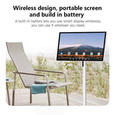 Light gray mesh outdoor lounge chair with metal frame, minimalist design, on a wooden deck