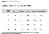 Shirt size chart with chest, waist, swing, sleeve length, and clothes length in cm.