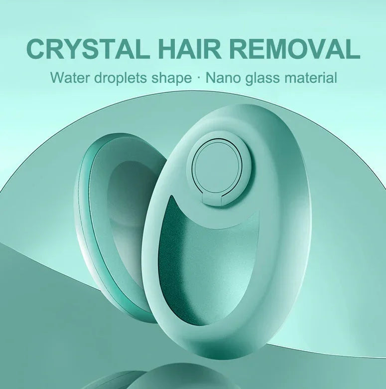 Mint green crystal hair removal tool with water droplet shape and smooth nano glass surface