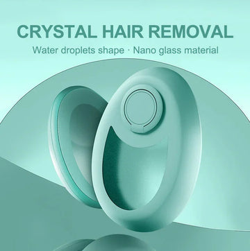 Mint green crystal hair removal tool with water droplet shape and smooth nano glass surface