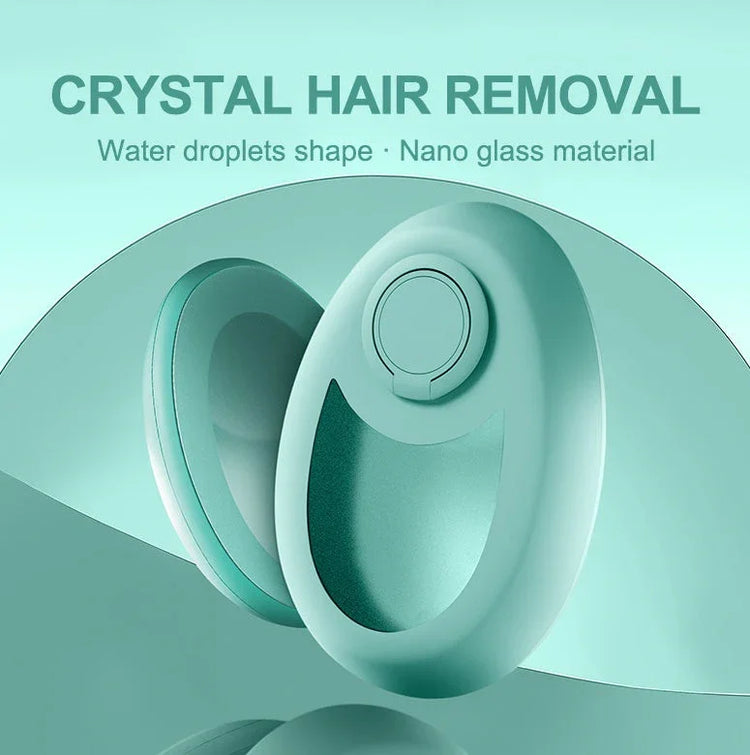 Mint green crystal hair removal tool with water droplet shape and smooth nano glass surface