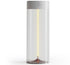 Minimalist cylindrical glass table lamp with warm vertical LED light and silver top.