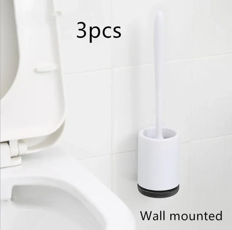 Minimalist wall-mounted white toilet brush and holder set in modern bathroom