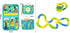 Colorful sensory busy board with zippers, buckles, laces, and alphabet letters for kids.