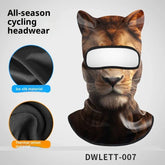 Brown lion face cycling balaclava with ear details, ice silk and thermal velvet material options.