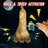 Halloween hanging prop wrapped in white cloth with glowing lights, voice and touch activated, spooky decor.