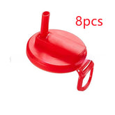 Red plastic bottle lid with handle and straw spout, pack of 8, glossy finish
