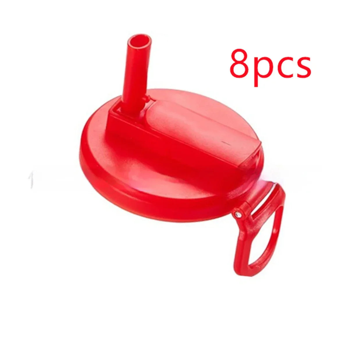 Red plastic bottle lid with handle and straw spout, pack of 8, glossy finish