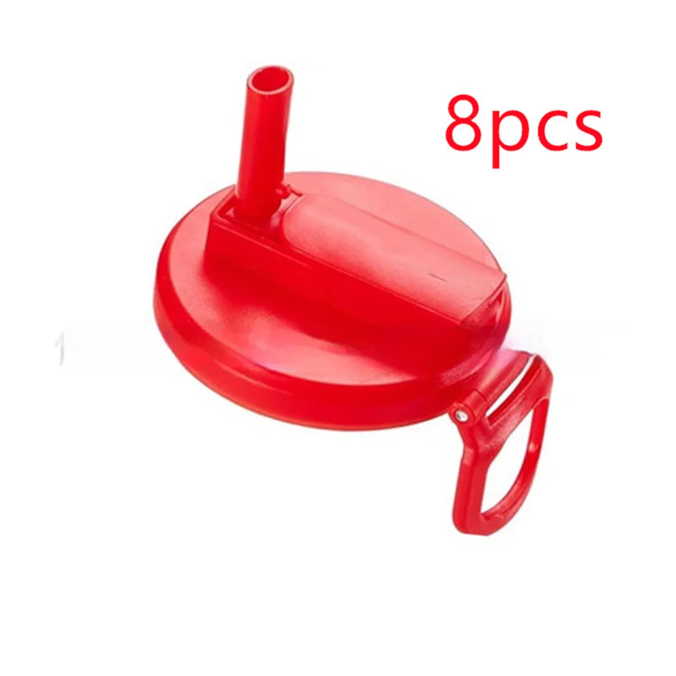 Red plastic bottle lid with handle and straw spout, pack of 8, glossy finish