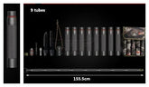 Black modular pole set with 9 tubes, tactical tools, and camouflage carry bag, 155.5cm long