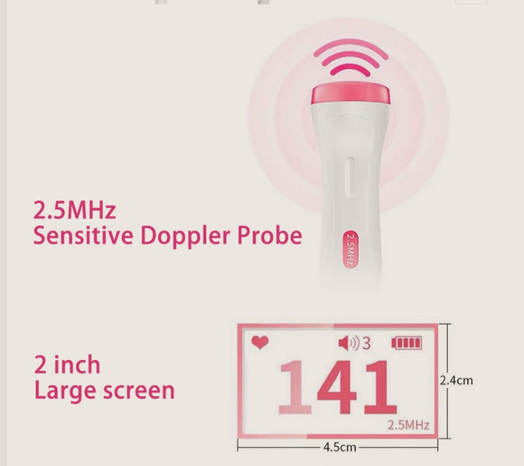 Fetal Heart Rate Monitor with 2.5MHz sensitive Doppler probe and 2-inch large digital screen