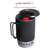 Large capacity black outdoor camping pot with insulated sleeve and metal handle