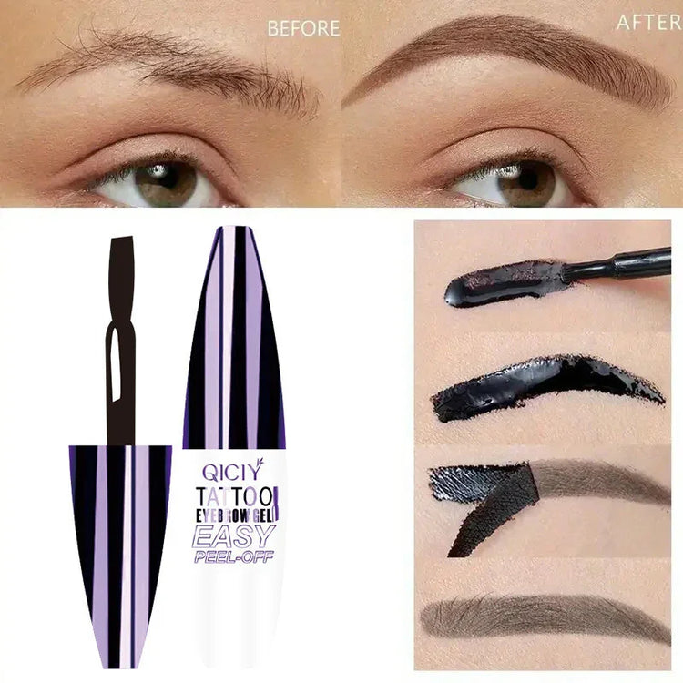 Eyebrow tattoo gel before and after application, showing natural, defined brow results.
