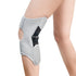 Light grey perforated knee support brace with adjustable straps and open patella design