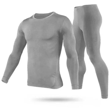 Men's grey long sleeve thermal top and matching leggings set, modern minimalist design