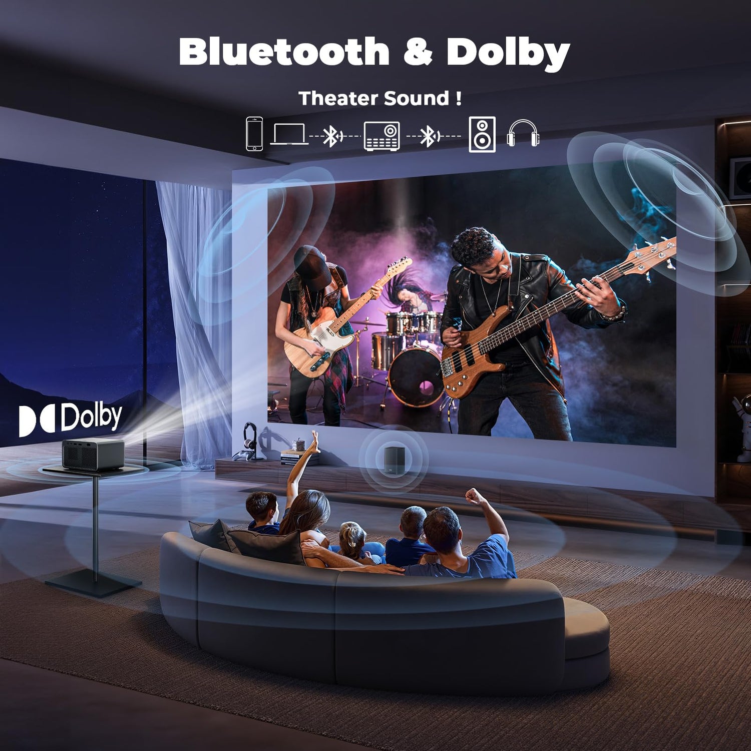 Lisowod L03Pro mini-projector with WiFi and Bluetooth streaming Dolby theater sound and 1080P smart portable home cinema system