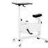 White adjustable desk bike with padded seat and built-in work surface, modern home office style