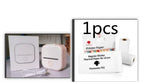 Compact white and pink mini thermal printer with charging cable and thermal paper rolls