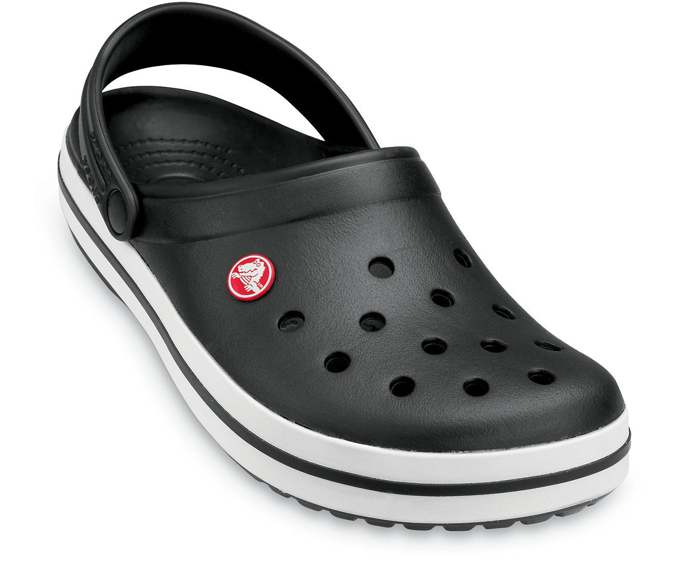 Black Crocs Unisex Crocband Clog with white sole and ventilation holes