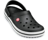 Black Crocs Unisex Crocband Clog with white sole and ventilation holes