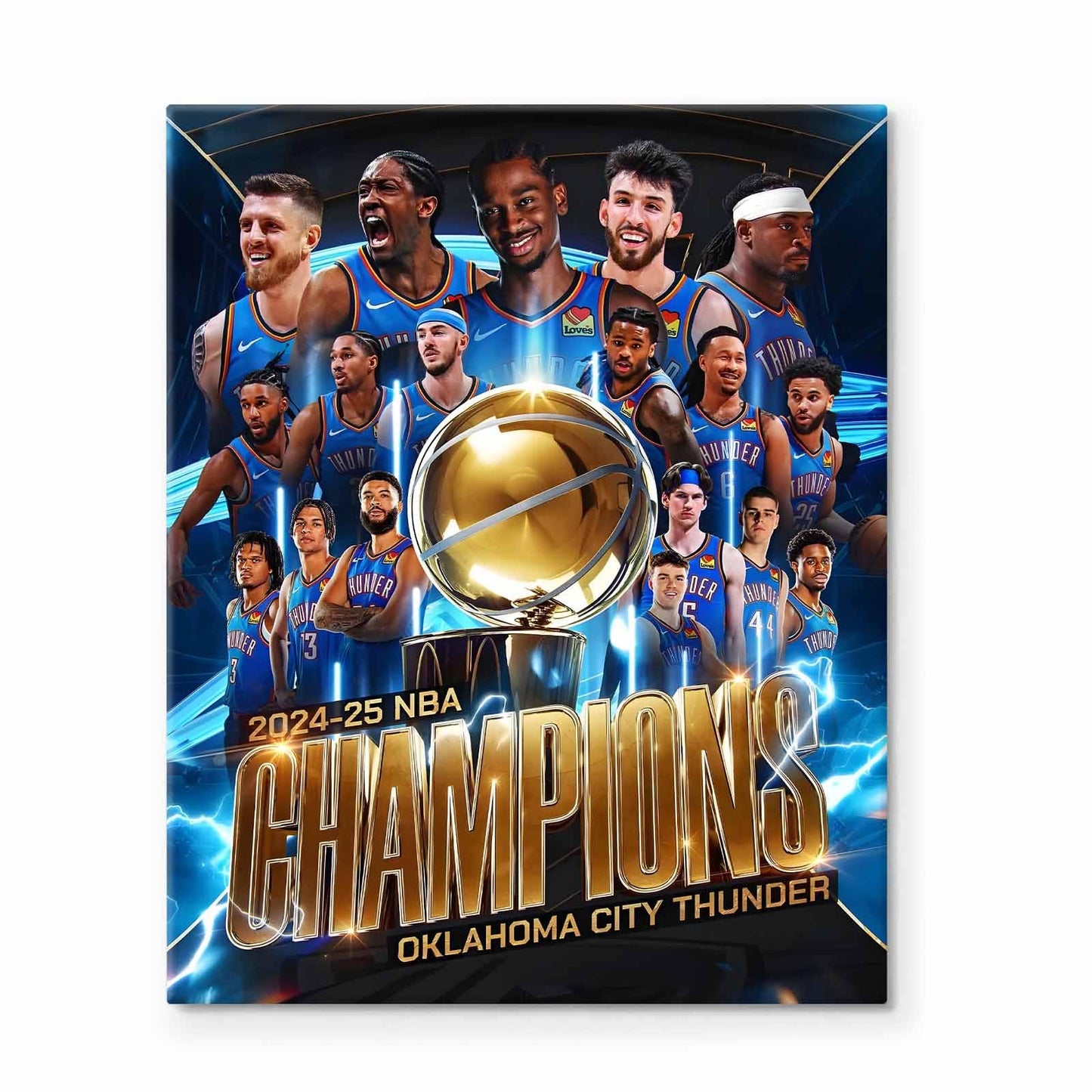 2025 NBA Finals Canvas Wall Art, Oklahoma City Thunder Team Champions Poster Print, Basketball Celebration Framed Artwork for Sports Room, Game Room or Boys Bedroom Wall Display Decor 20x24inch