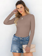 ANRABESS slim fit women long sleeve shirt in light khaki rib knit material