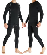 TELALEO 2 Set Mens Thermal Underwear fleece-lined black long johns base layer shirts and pants for winter