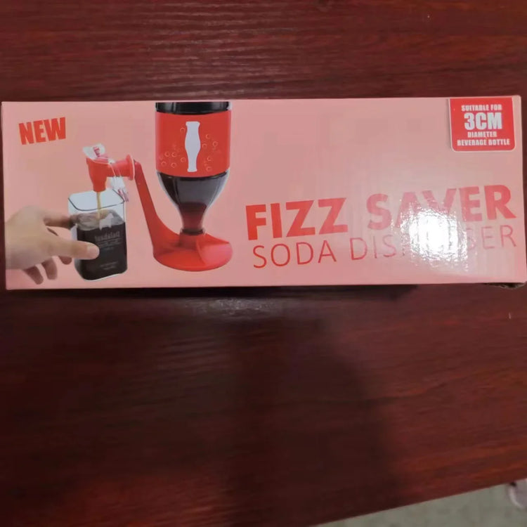 Red soda dispenser for 3cm bottle, shown on packaging with pouring feature highlighted.