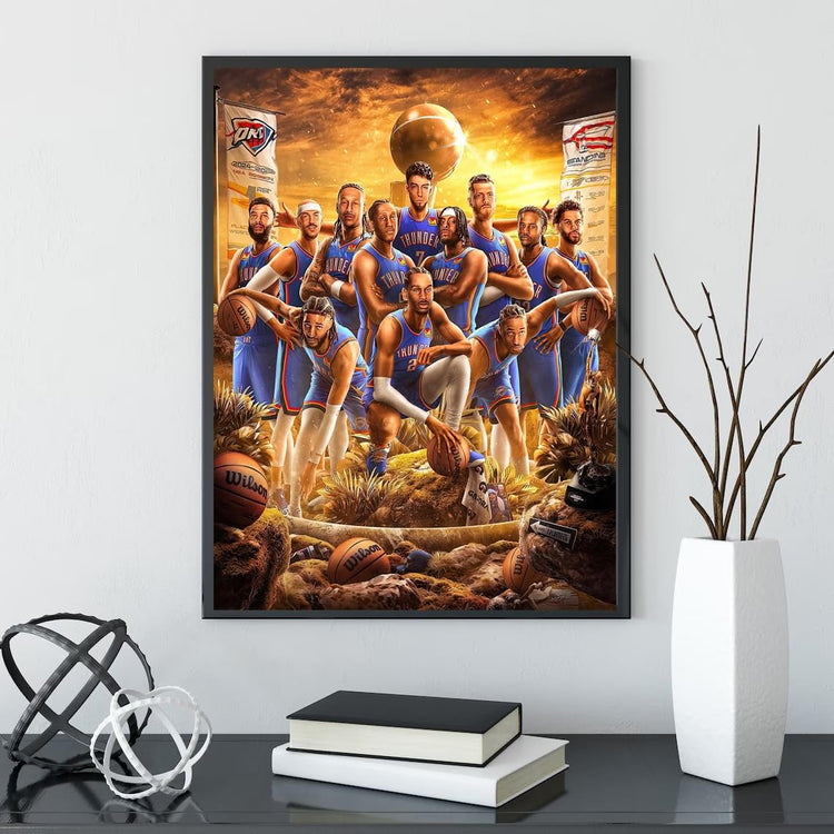 2025 West Champions Basketball Oklahoma Thunder team poster wall decor for kids bedroom with multicolor canvas art print by Alexander Feramed
