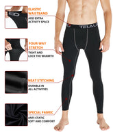 TELALEO 2 set mens thermal underwear fleece lined long johns black with elastic waistband and four-way stretch fabric