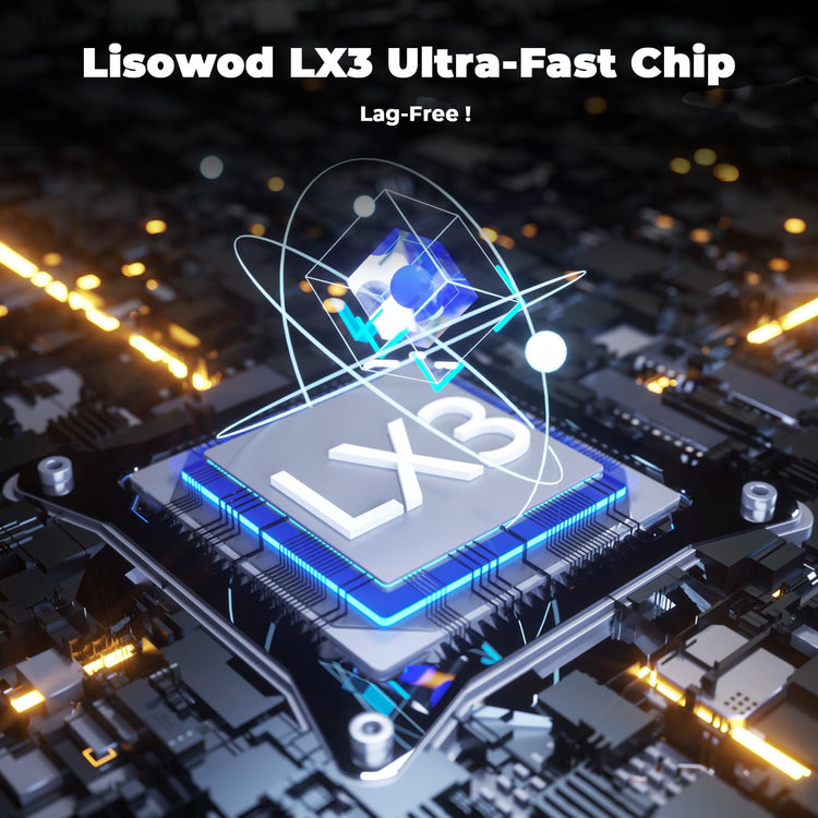 Lisowod L03Pro mini-projector with WiFi and Bluetooth featuring ultra-fast LX3 chip for lag-free 1080P smart streaming and AI auto-setup