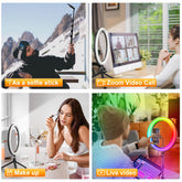 12-inch PEYOU selfie ring light with 73-inch extendable tripod stand for makeup, Zoom calls, live video, and selfie stick use