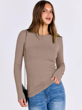 Slim fit light khaki women long sleeve rib knit shirt by ANRABESS
