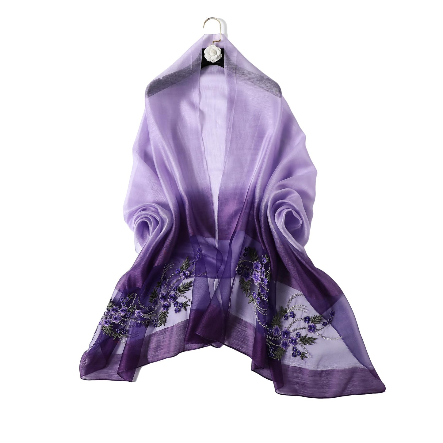 WINCESS.YU Silk Scarf for Women Lightweight Shawls and Wraps for Weddings Fashion Pashmina Shawl Embroidered Scarves (Purple)
