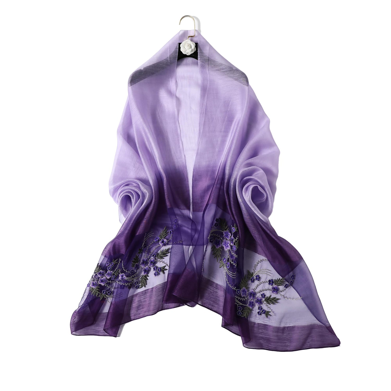 WINCESS.YU purple embroidered silk scarf lightweight shawl for women
