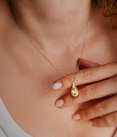 14K gold teardrop necklace with cubic zirconia pendant for women, elegant and trendy everyday jewelry