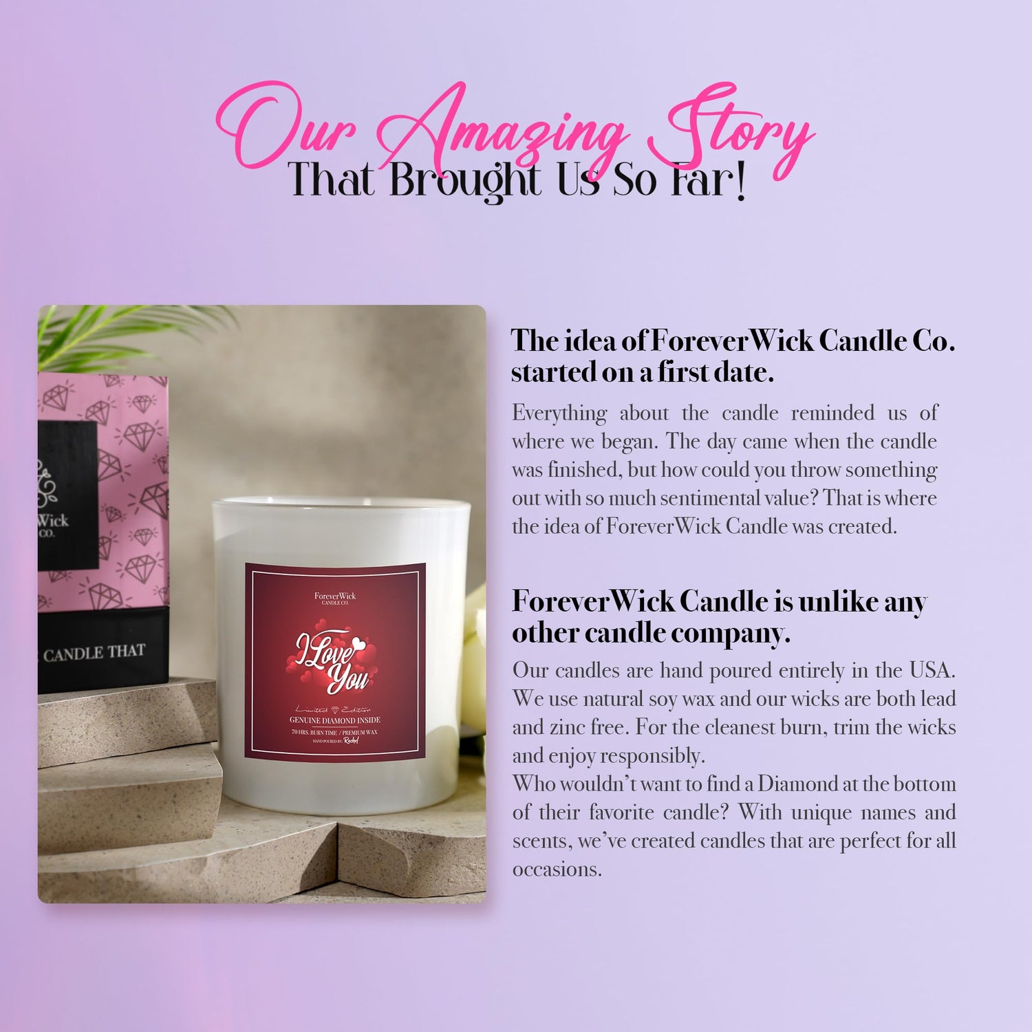 I Love You Candle with diamond surprise, scented soy candle for romance, anniversary gift by Foreverwick, 14oz organic soy wax, 70-hour burn time