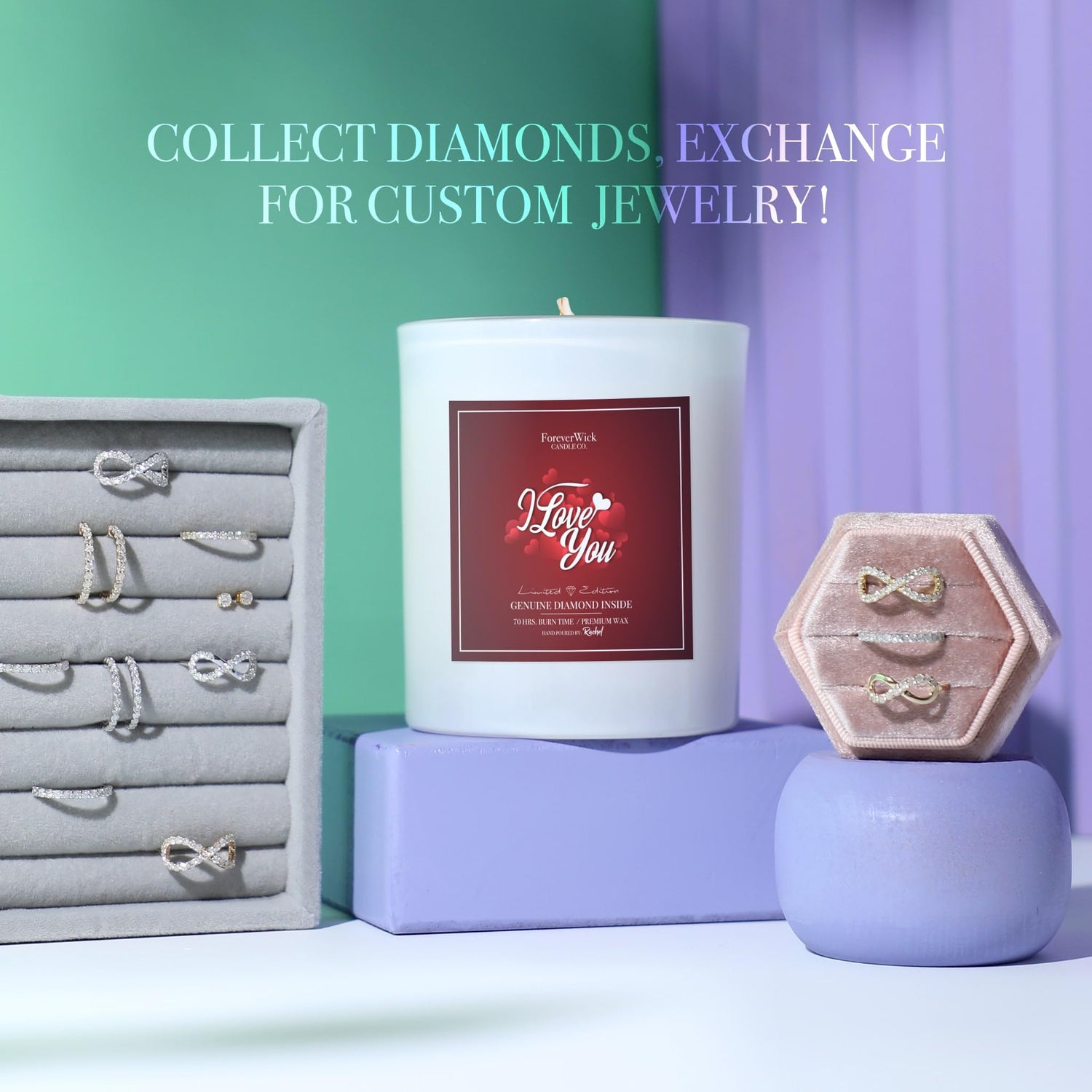 I Love You Candle scented soy candle with diamond inside by Foreverwick for romantic gifts and custom jewelry