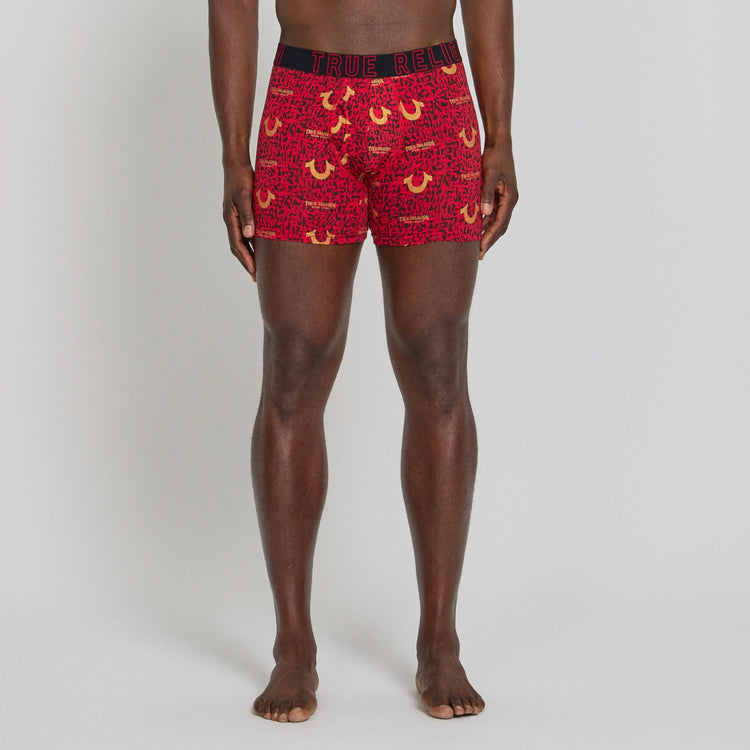 True Religion Mens Boxer Briefs red cotton stretch underwear front view