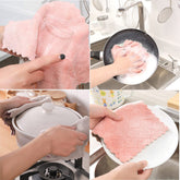Set of 10 microfiber kitchen cloths in pink and gray, super absorbent coral velvet dish towels for cleaning dishes and surfaces.