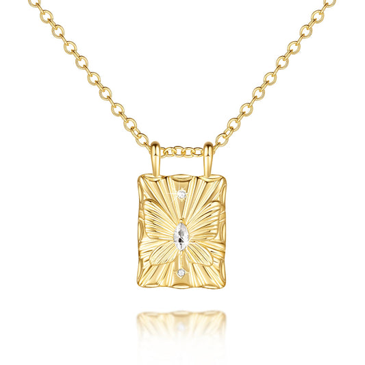 14K Gold Necklaces for Women Gold Pendant Necklaces for Women Unique Square Butterfly Pendant Trendy Simple yet Full of Character Butterfly Necklace for Womens