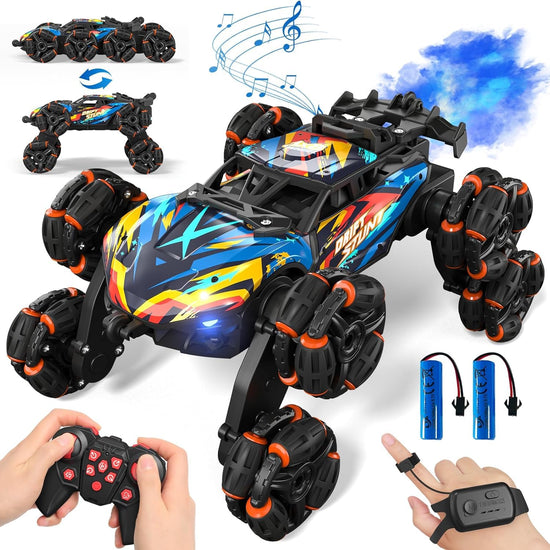 ADUSRIZ 8WD Gesture Sensing Road Stunt Car, Remote Control Cars with LED Light, Music and Spray, Drift RC Car Toys Gifts for 6-12 Years Old Boys Girls