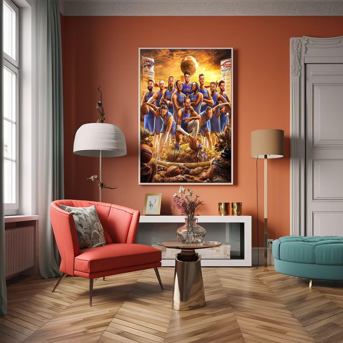 West Champions Basketball 2025 Oklahoma Thunder team poster wall decor in modern living room